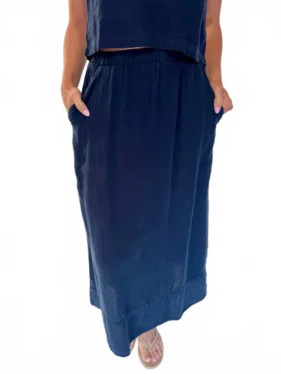 Lamade Calla Linen Midi Skirt In Dark Night In Blue