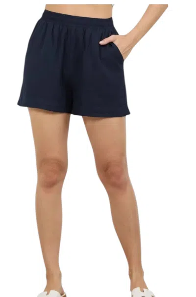 Lamade Elodie Pleated Linen Short In Dark Night In Blue
