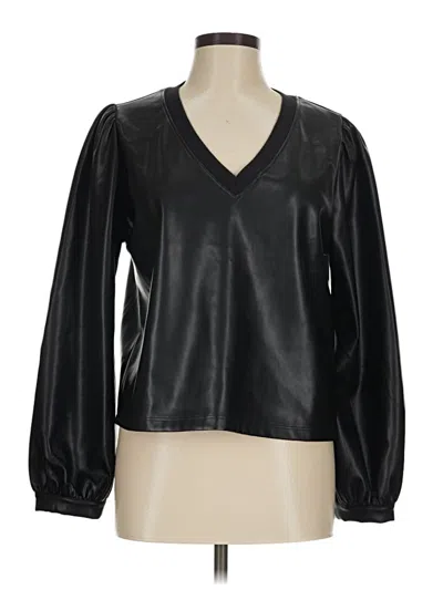 Pre-owned Lamade Faux Leather Top Black Solid Pattern V-neck Tops