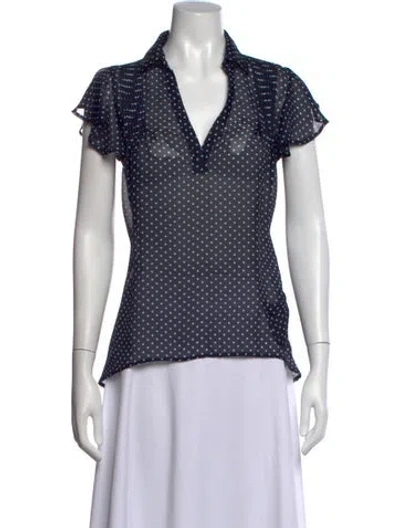 Pre-owned Lamade Polka Dot Print V-neck Blouse In Blue
