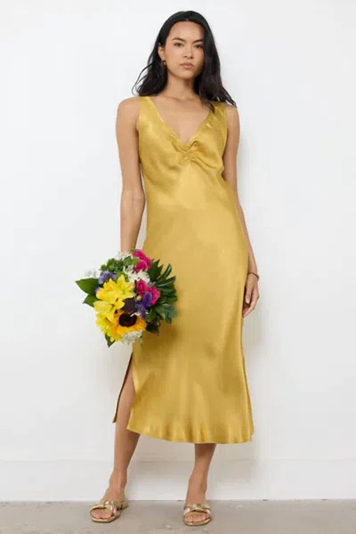Lamade Socal V Neck Front Shirring Dress In Dandelion In Yellow