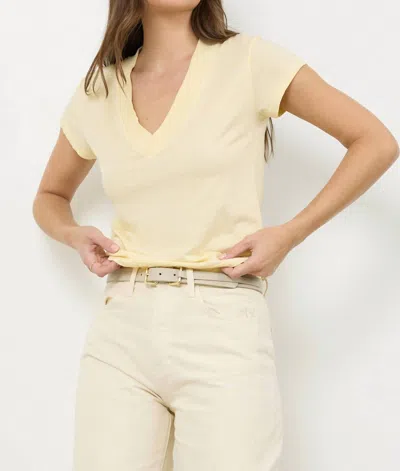 Lamade Suri Deep V-neck Cap Sleeve Tee In Butter In Yellow
