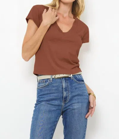 Lamade Suri Organic Deep V Cap Sleeve Tee In Cognac In Green