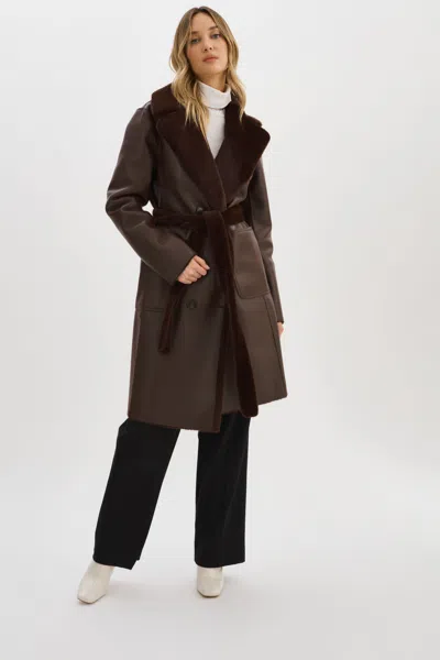 Lamarque Abigail Reversible Faux Shearling Coat In Brown