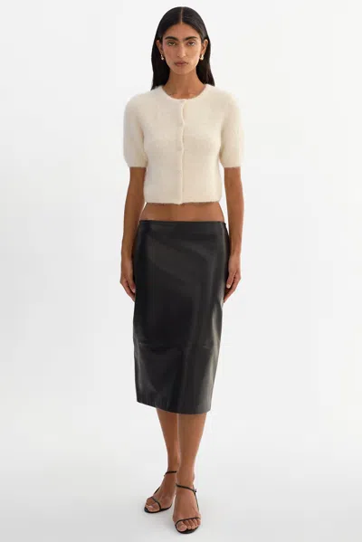 Lamarque Abril Low Rise Leather Skirt In Neutral