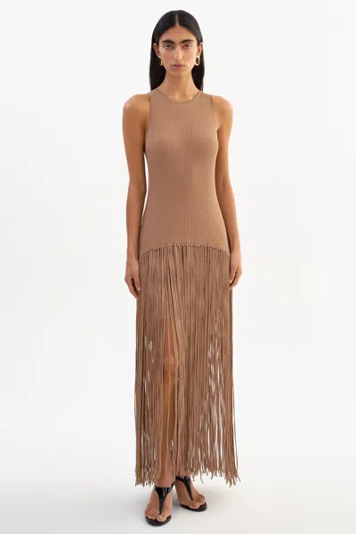 Lamarque Adelita Shimmery Rib Knit Maxi Dress In Brown