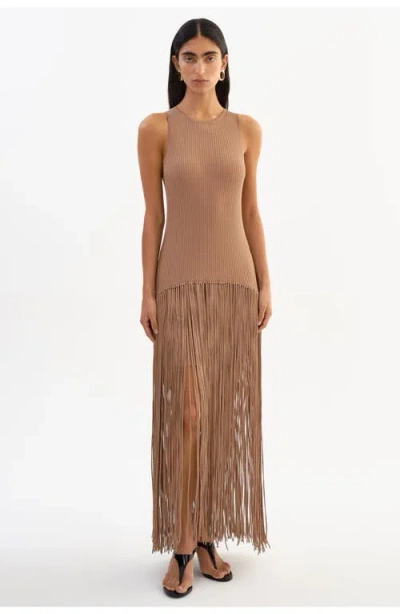 Lamarque Adelita | Shimmery Rib Knit Maxi Dress In Brown