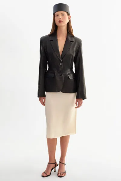Lamarque Alesha Hourglass Leather Blazer In Black