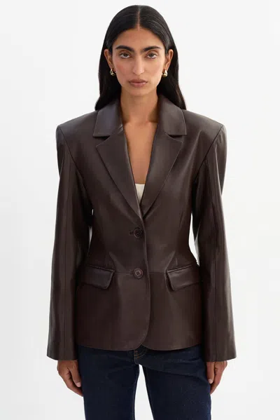 Lamarque Alesha Hourglass Leather Blazer In Brown