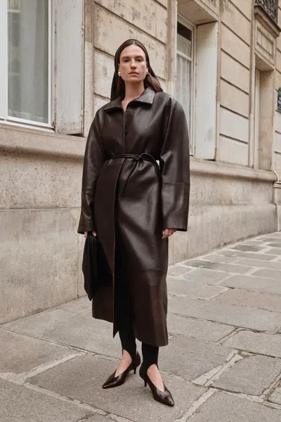Lamarque Alexandra Leather Coat In Brown