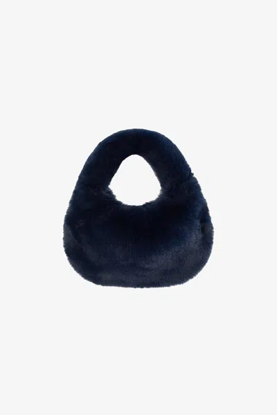 Lamarque Alix Mini Faux Fur Hobo Bag In Dark Navy