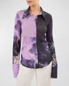 Lamarque Alzina Long-sleeve Jersey Button-front Shirt In Lavender Haze