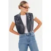 Lamarque Amalia Leather Biker Vest In Blue
