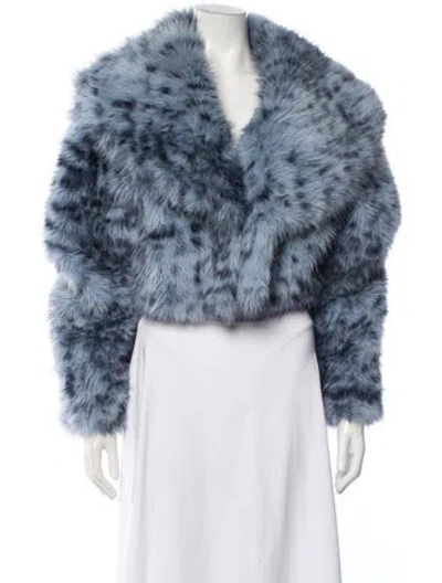 Pre-owned Lamarque Animal Print Faux Fur Jacket In Blue