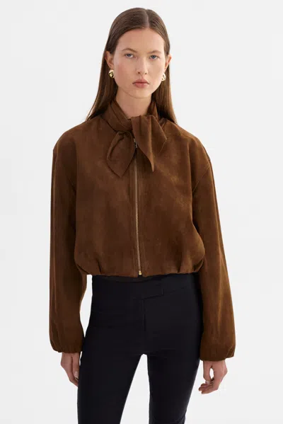 Lamarque Anita Suede Bomber Jacket In Brown