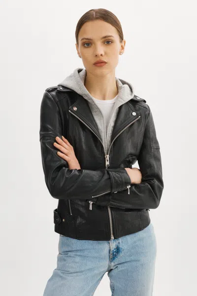 Lamarque Anna Leather Biker Jacket In Black