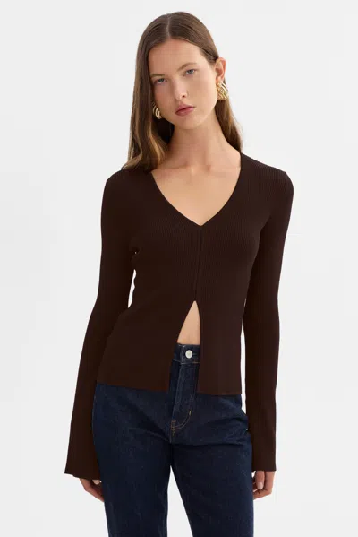 Lamarque Aracelli Ribbed Knit Top In Black