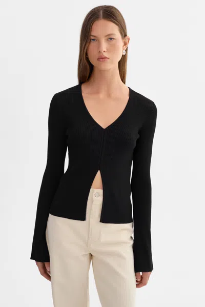Lamarque Aracelli Ribbed Knit Top In Black