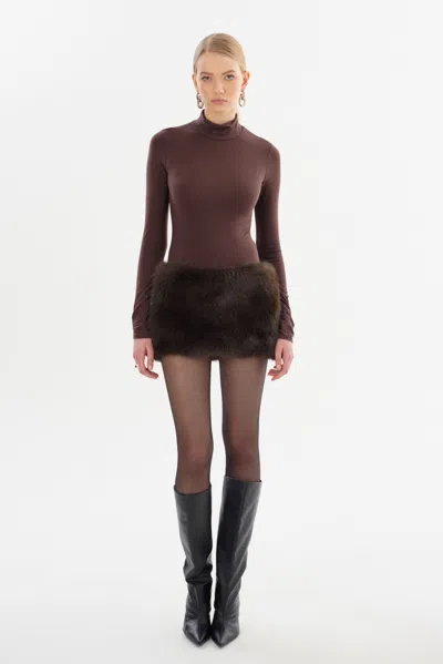 Lamarque Arcila Faux Fur Micro Mini Skirt In Brown