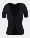 Lamarque Aurelie Open-front Ribbed Knit Top In Black