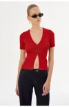 Lamarque Aurelie | Rib Knit Short Sleeve Top In Red