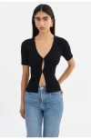 Lamarque Aurelie Open-front Ribbed Knit Top In Black