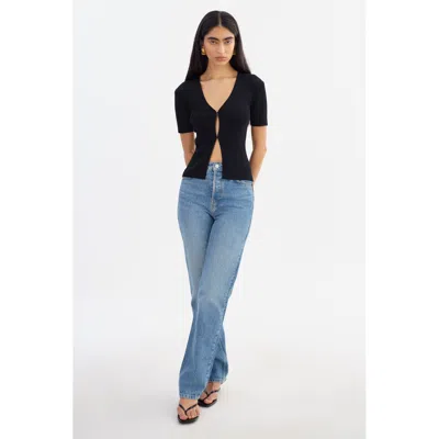 Lamarque Aurelie Rib Knit Short Sleeve Top In Black