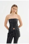 Lamarque Avani | Faux Leather Bustier Top In Black