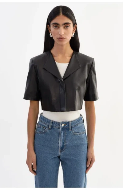 Lamarque Aviana Short Sleeve Leather Jacket In Black