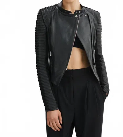 LAMARQUE AZRA ASYMMETRICAL LEATHER JACKET IN BLACK