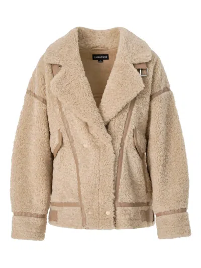LAMARQUE BADU LEATHER-TRIMMED TEDDY JACKET