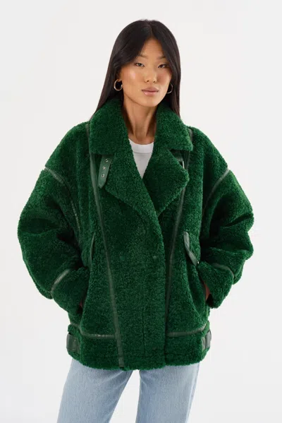 Lamarque Badu Oversized Sherpa Jacket In Green