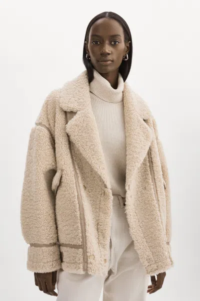 Lamarque Badu Oversized Sherpa Jacket In Neutral
