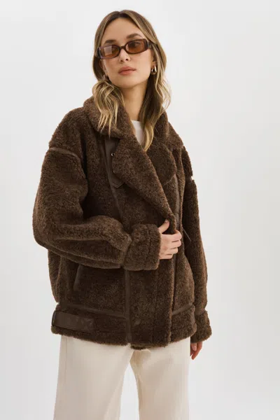 Lamarque Badu Oversized Sherpa Jacket In Brown