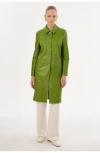 Lamarque Belen | Longline Leather Coat In Green