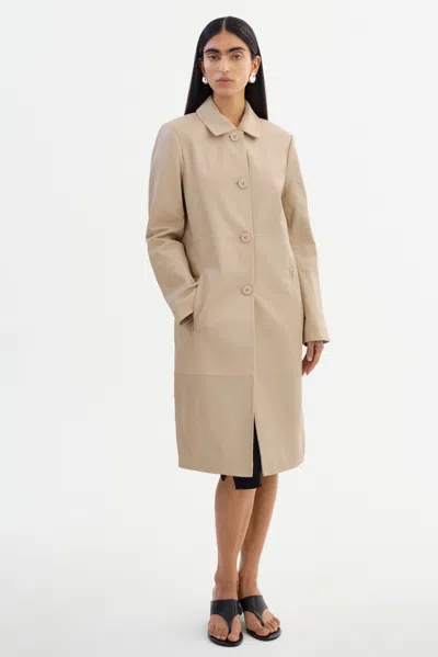 Lamarque Belen Longline Leather Coat In Neutral