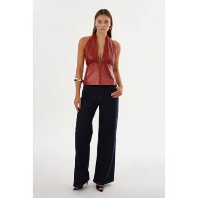 Lamarque Bethany Leather Halter Top In Pink