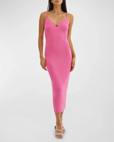 Lamarque Bettina V-neck Rib-knit Bodycon Midi Dress In Superpink