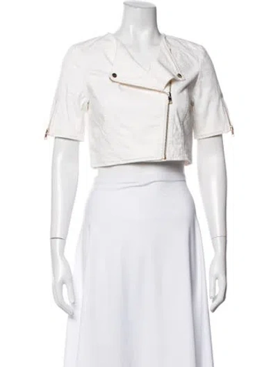 Pre-owned Lamarque Biker Jacket In White