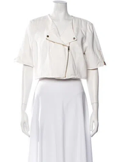 Pre-owned Lamarque Biker Jacket In White