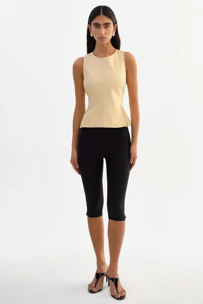 Lamarque Blair Sleevless Leather Peplum Top In Yellow