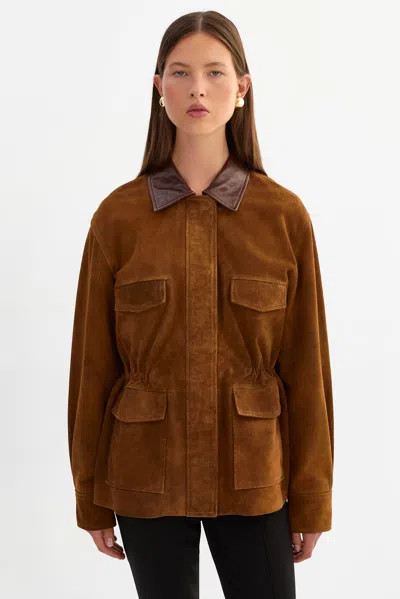 Lamarque Branka Oversized Suede Barn Jacket In Brown