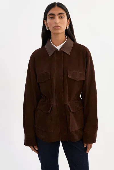 Lamarque Branka Oversized Suede Barn Jacket In Brown