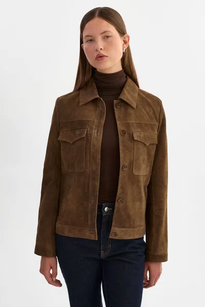 Lamarque Brea Vintage Suede Jacket In Brown