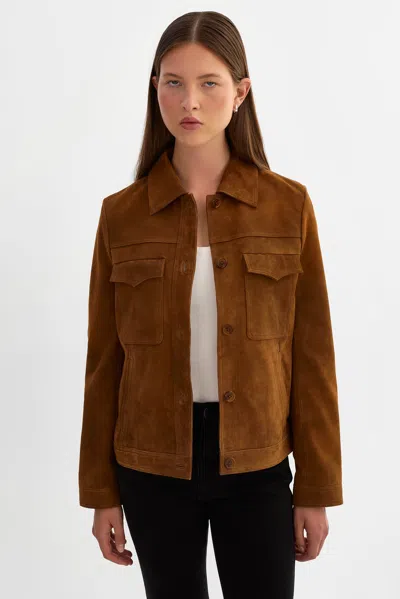 Lamarque Brea Vintage Suede Jacket In Brown