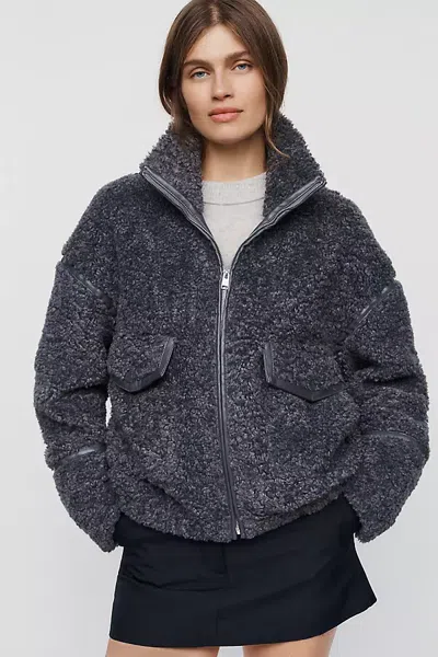 Lamarque Brenna Sherpa Fleece Coat Jacket In Blue