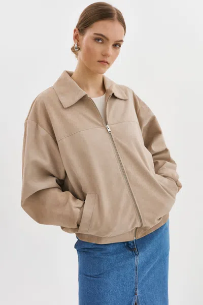 Lamarque Caden Oversized Suede Bomber Jacket In Brown