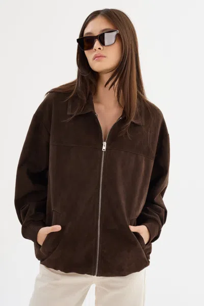 Lamarque Caden Oversized Suede Bomber Jacket In Brown