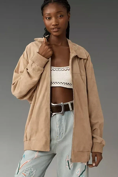 Lamarque Caden Oversized Suede Bomber Jacket In Beige