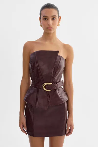 Lamarque Cala Belted Leather Bustier In Brown